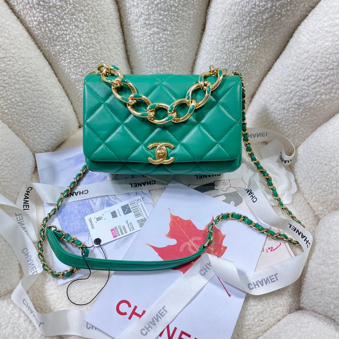 CHL -  Flap Bag Gold Hardware Green For Women Handbags, Shoulder Bags 7.9in/20LO AS3366