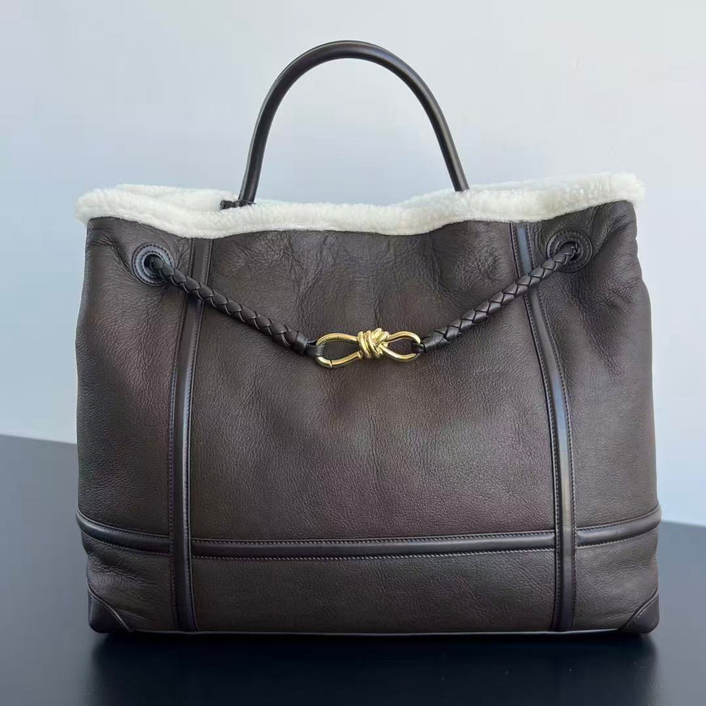 BV Andiamo Large Brown White Fur Leather