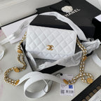 CHL - Small Flap Bag Gold Hardware White For Women Handbags, Shoulder Bags 7.5in/19LO AP2840