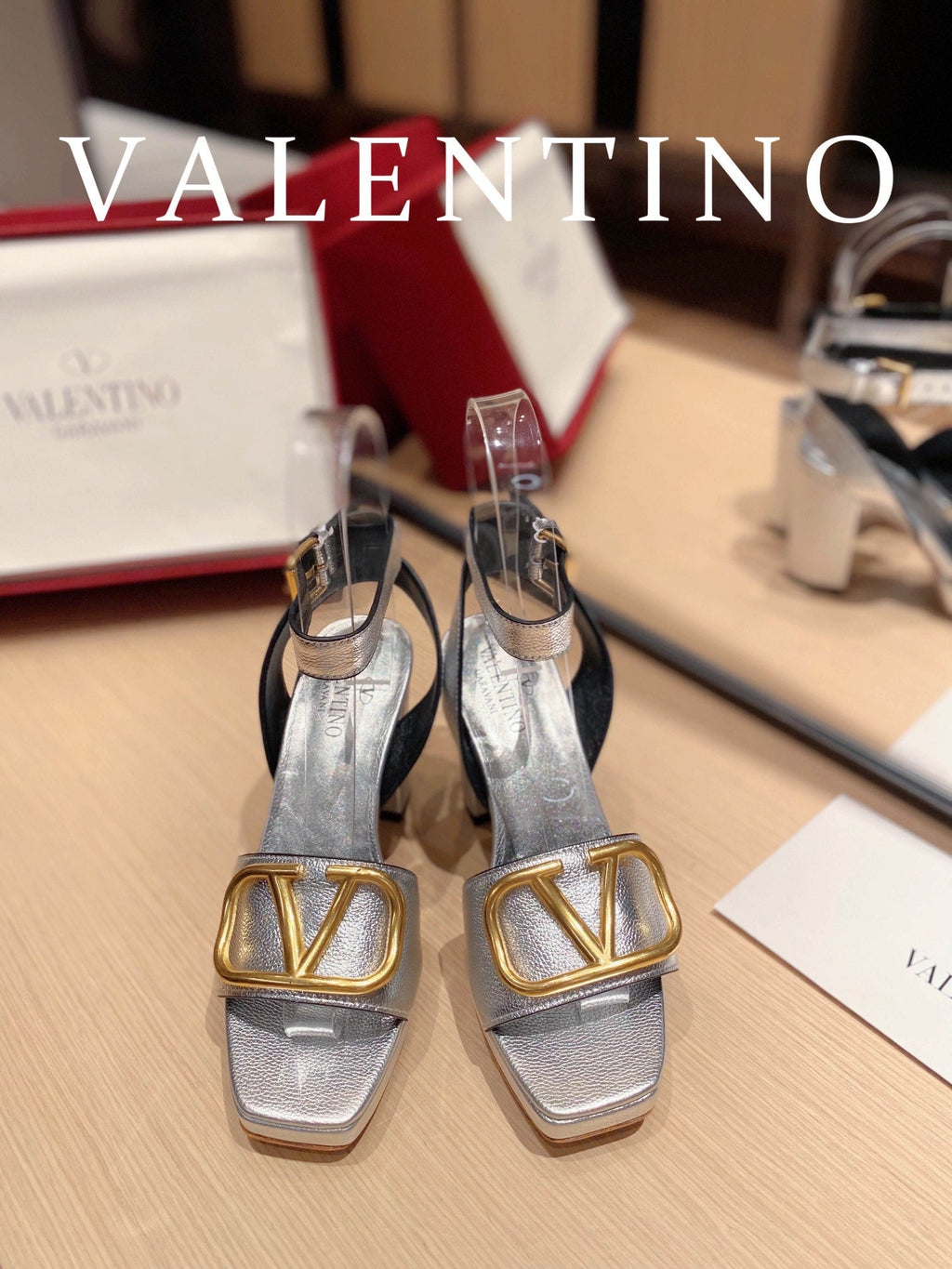 VAL -  Garavani Strap Heeled Sandals With V Logo Signature Embellishment SilLusso Official - For Women