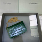 BLN-Ciaga Croc Embossed Patent B Bag With Chain In Green, For Women,  Bags 7.9in/20LO