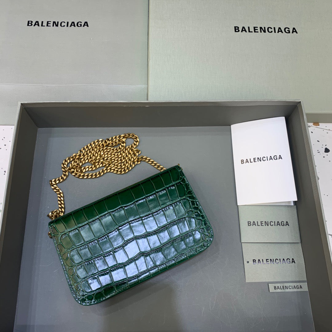 BLN-Ciaga Croc Embossed Patent B Bag With Chain In Green, For Women,  Bags 7.9in/20LO