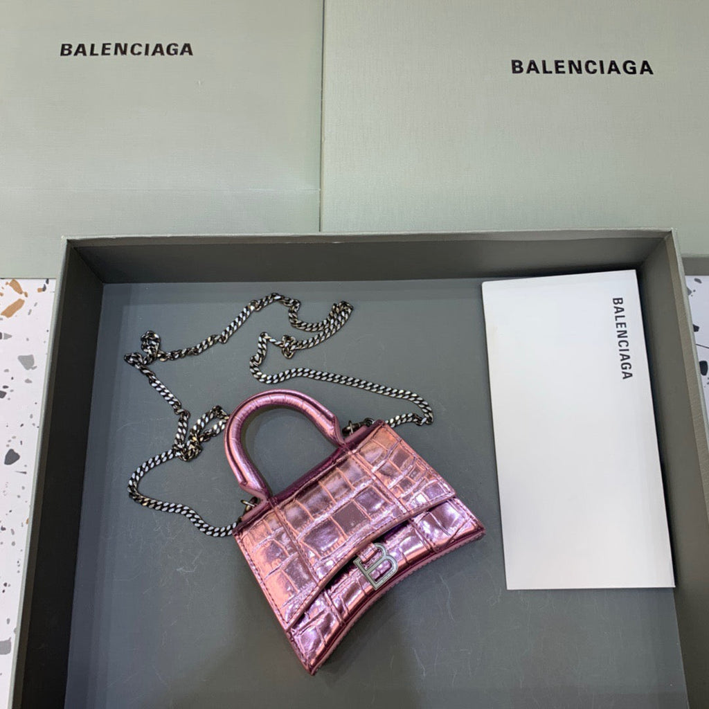 BLN-Ciaga Hourglass Mini Handbag With Chain In Light Pink, For Women,  Bags 4.7in/12LO