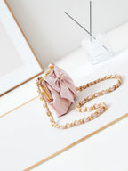 CC 24A Bowknot Kiss Lock Clutch Bag with Chain 13cm Pink Lambskin