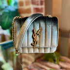 SAINT LAURENT Vicky Mini Olive Green Velvet Shoulder Bag