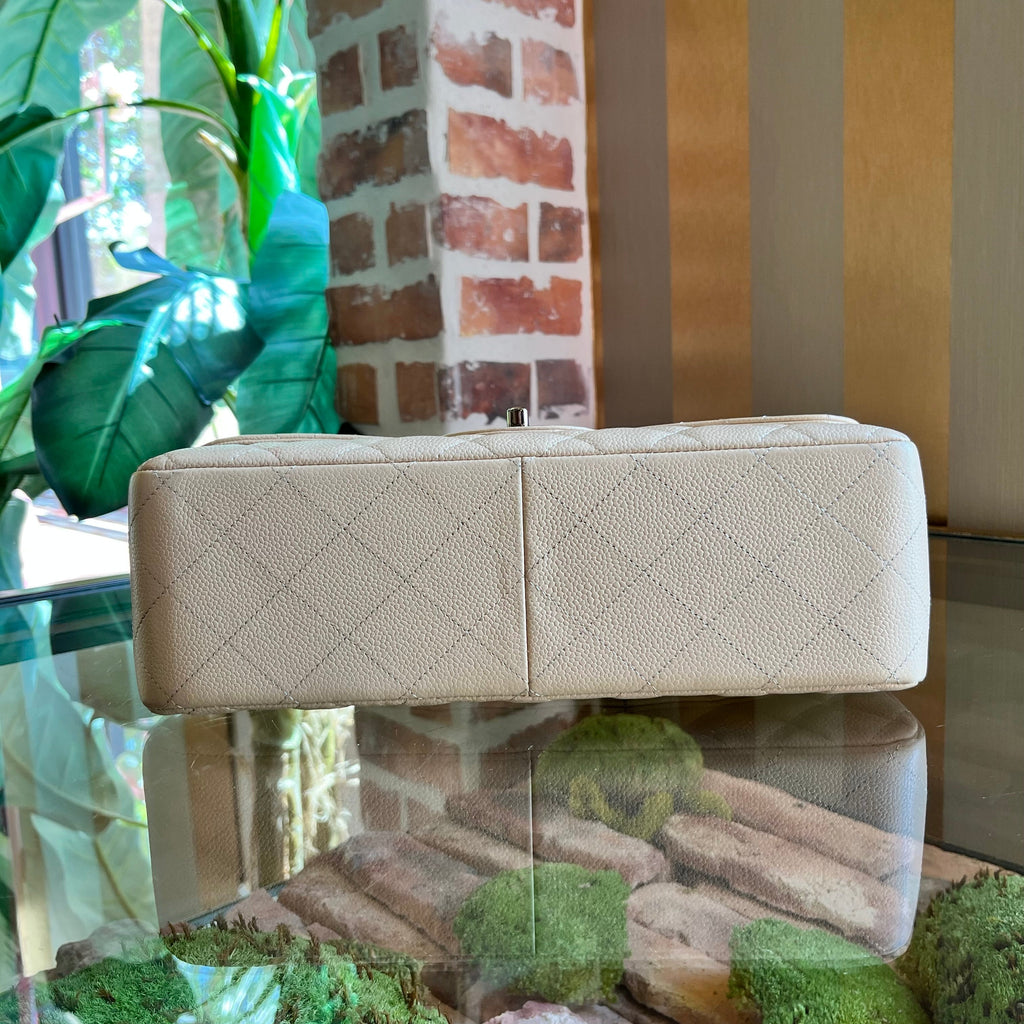CHL Classic Double Flap Jumbo Beige Quilted Caviar Leather Shoulder Bag