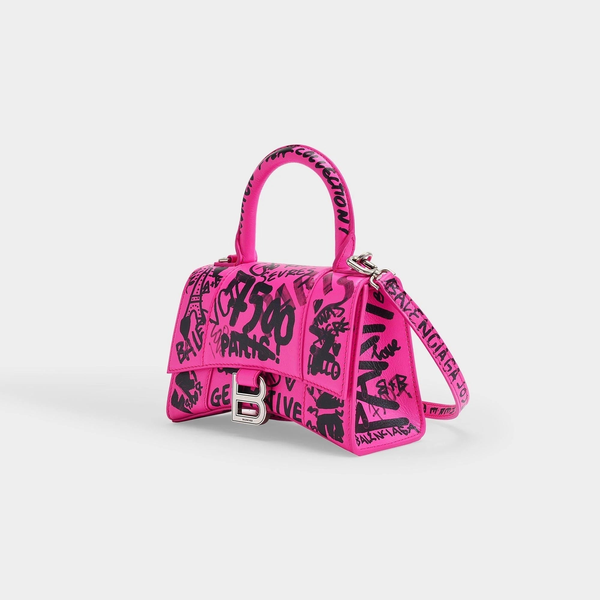 BLN-CIAGA HOURGLASS XS  GRAFFITI PRINTED CALFSKIN TOP HANDLE BAG