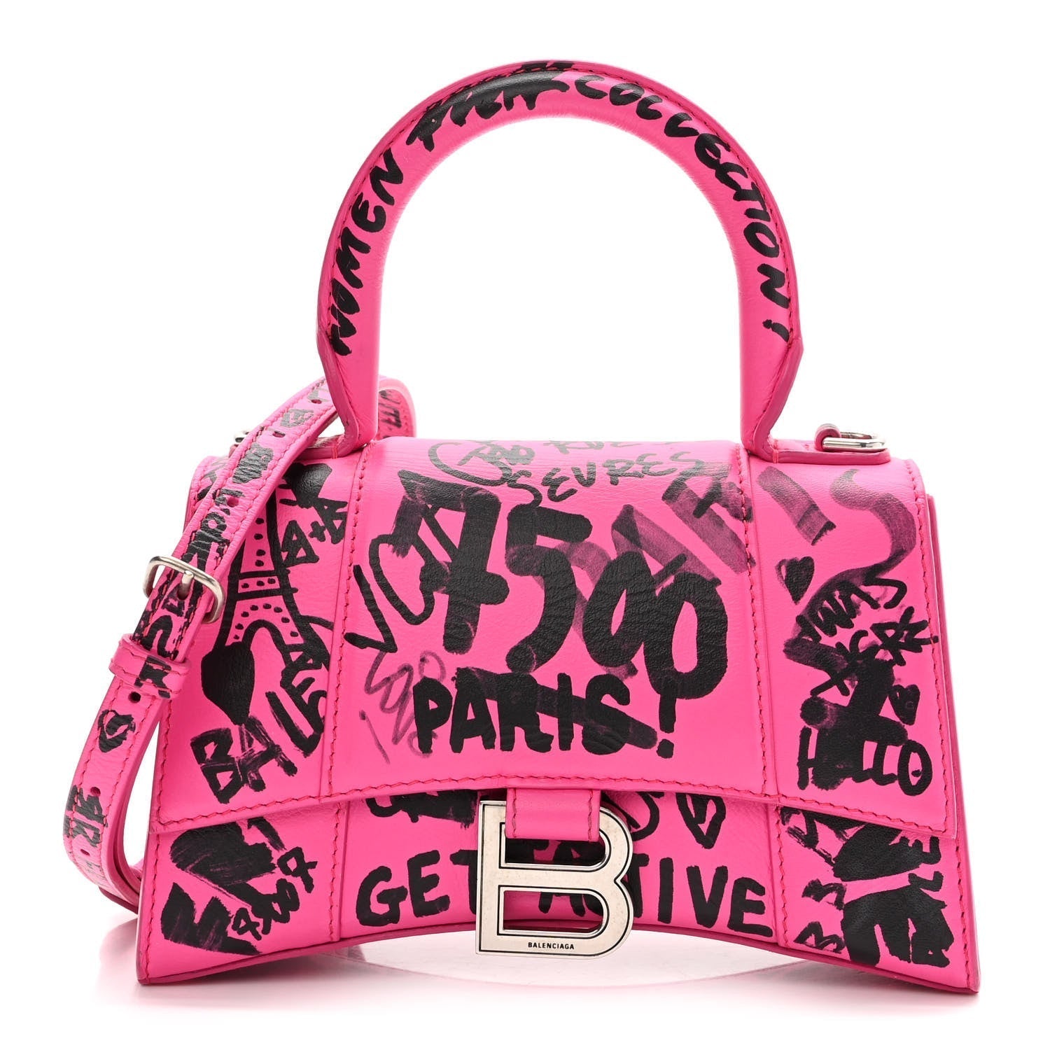 BLN-CIAGA HOURGLASS XS  GRAFFITI PRINTED CALFSKIN TOP HANDLE BAG