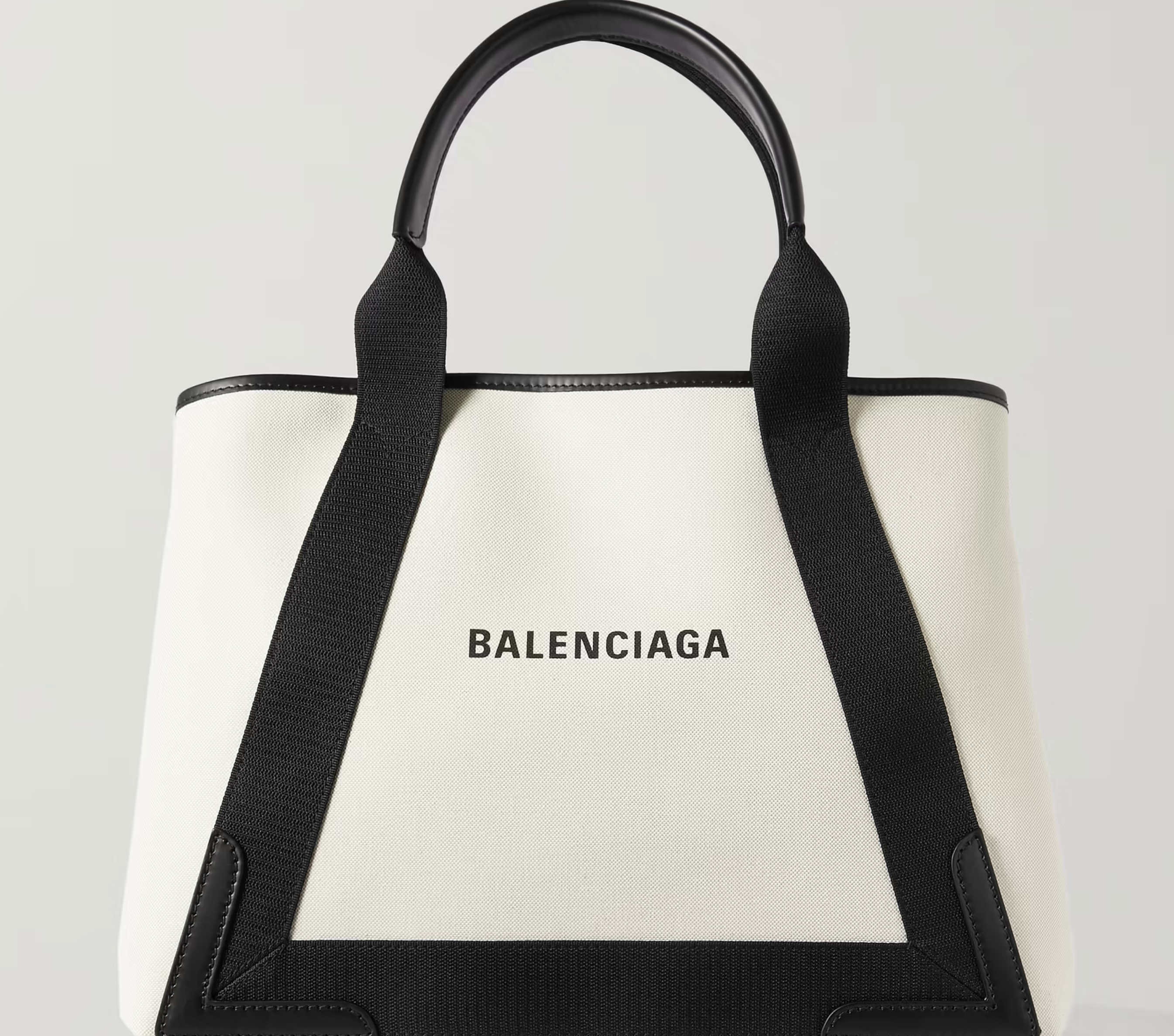 BLN-CIAGA LEATHER TRIMMED TWO TONE CANVAS TOTE BAG