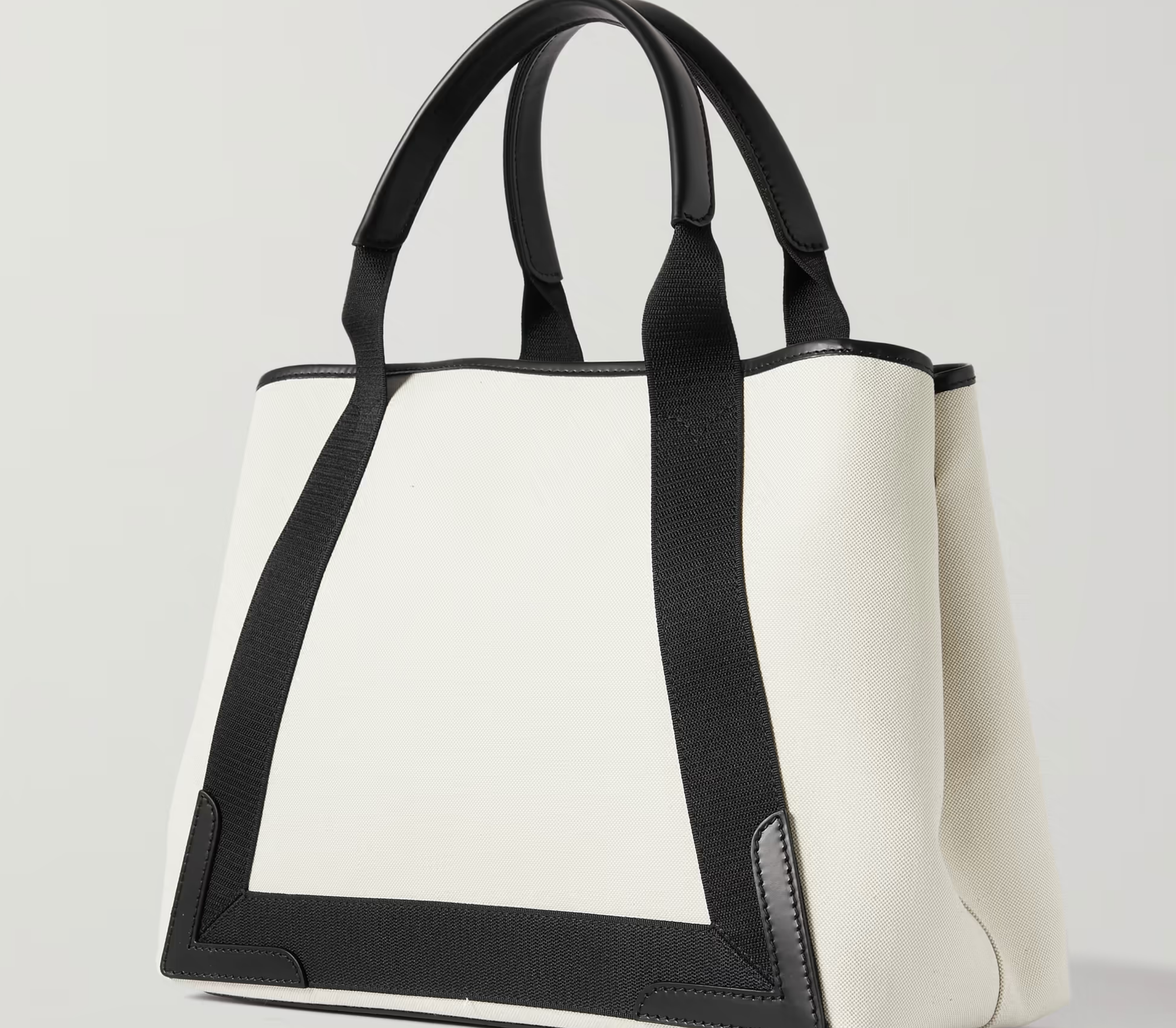 BLN-CIAGA LEATHER TRIMMED TWO TONE CANVAS TOTE BAG