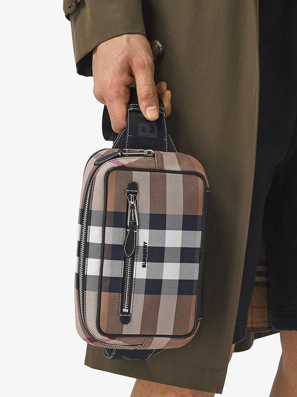 B-BERY CHECK PRINT CANVAS & LEATHER BELT BAG