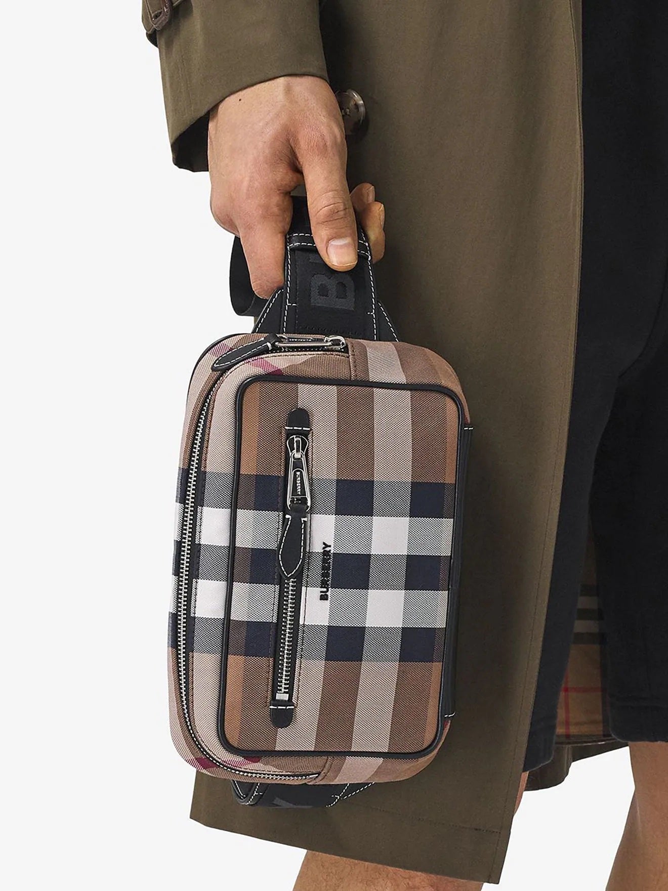 B-BERY CHECK PRINT CANVAS & LEATHER BELT BAG