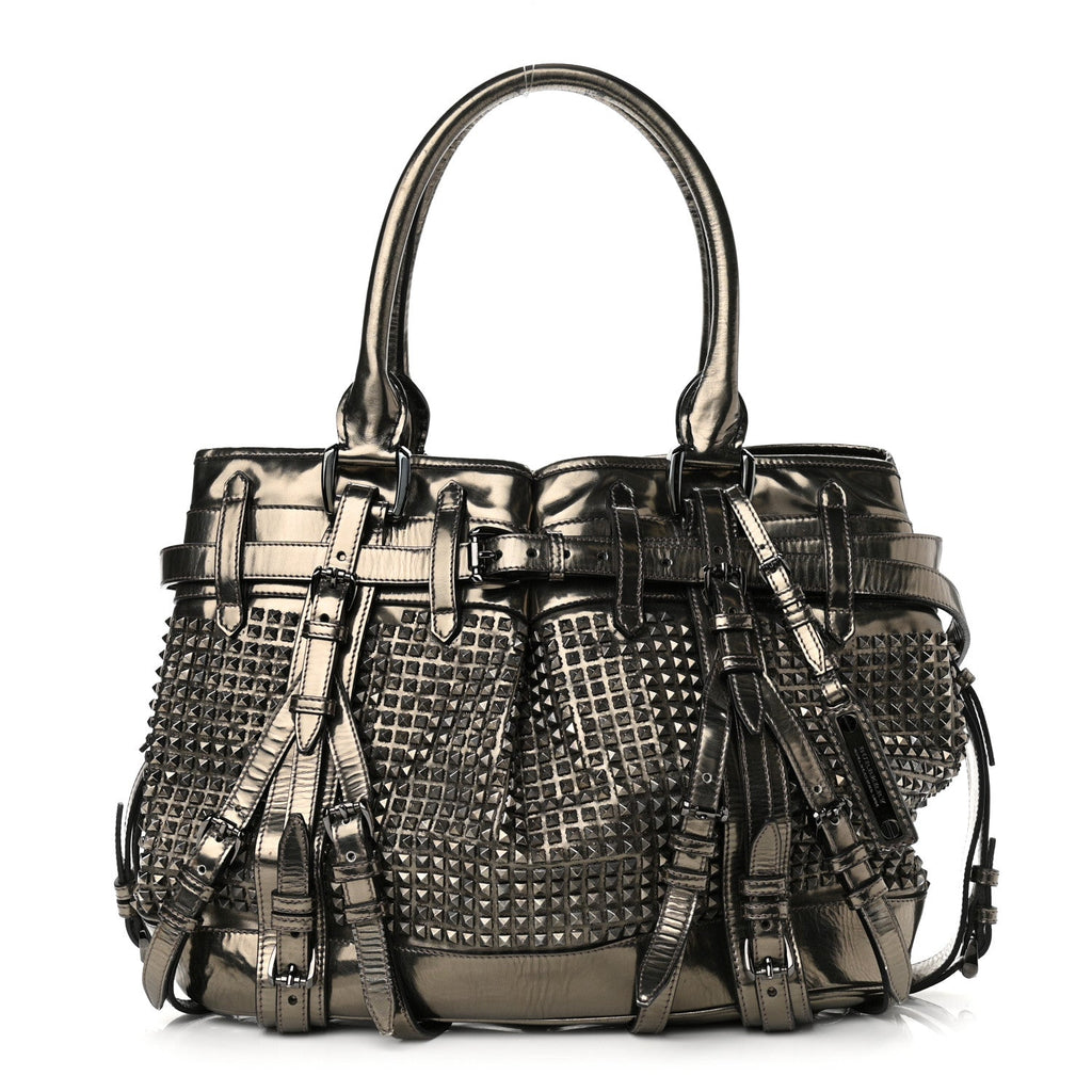 B-BERY ROWAN STUDDED METALLIC SATCHEL PEWTER