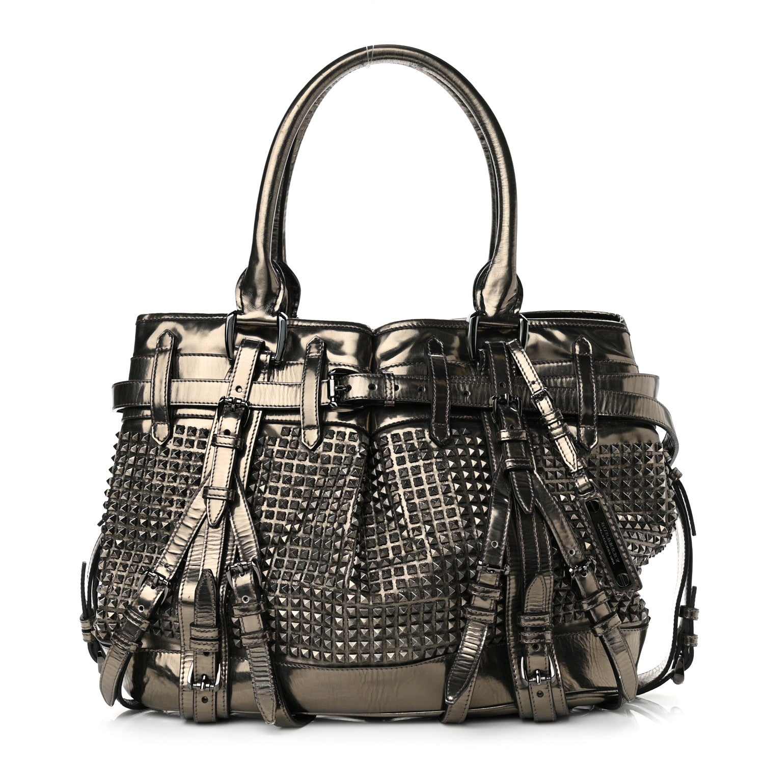 B-BERY ROWAN STUDDED METALLIC SATCHEL PEWTER