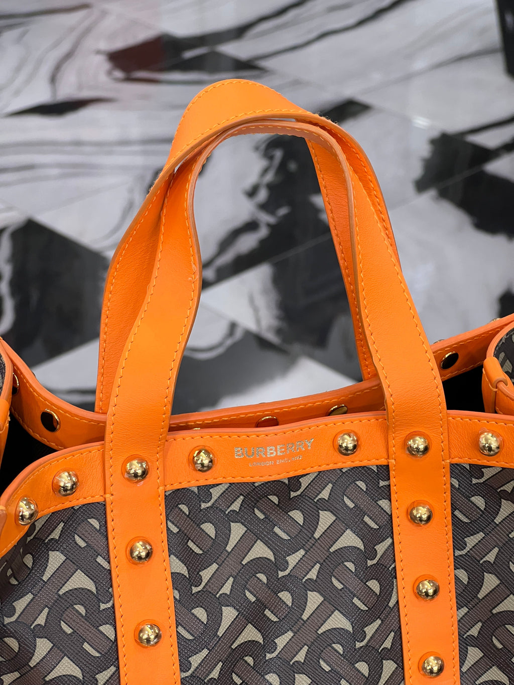 B-BERY MONOGRAM E CANVAS PORTRAIT TOTE BAG