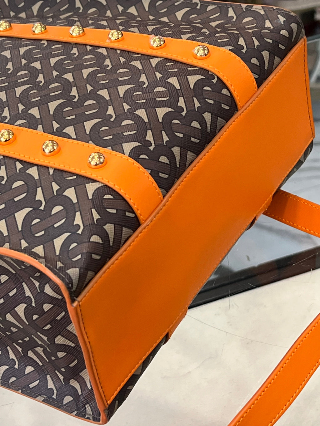 B-BERY MONOGRAM E CANVAS PORTRAIT TOTE BAG
