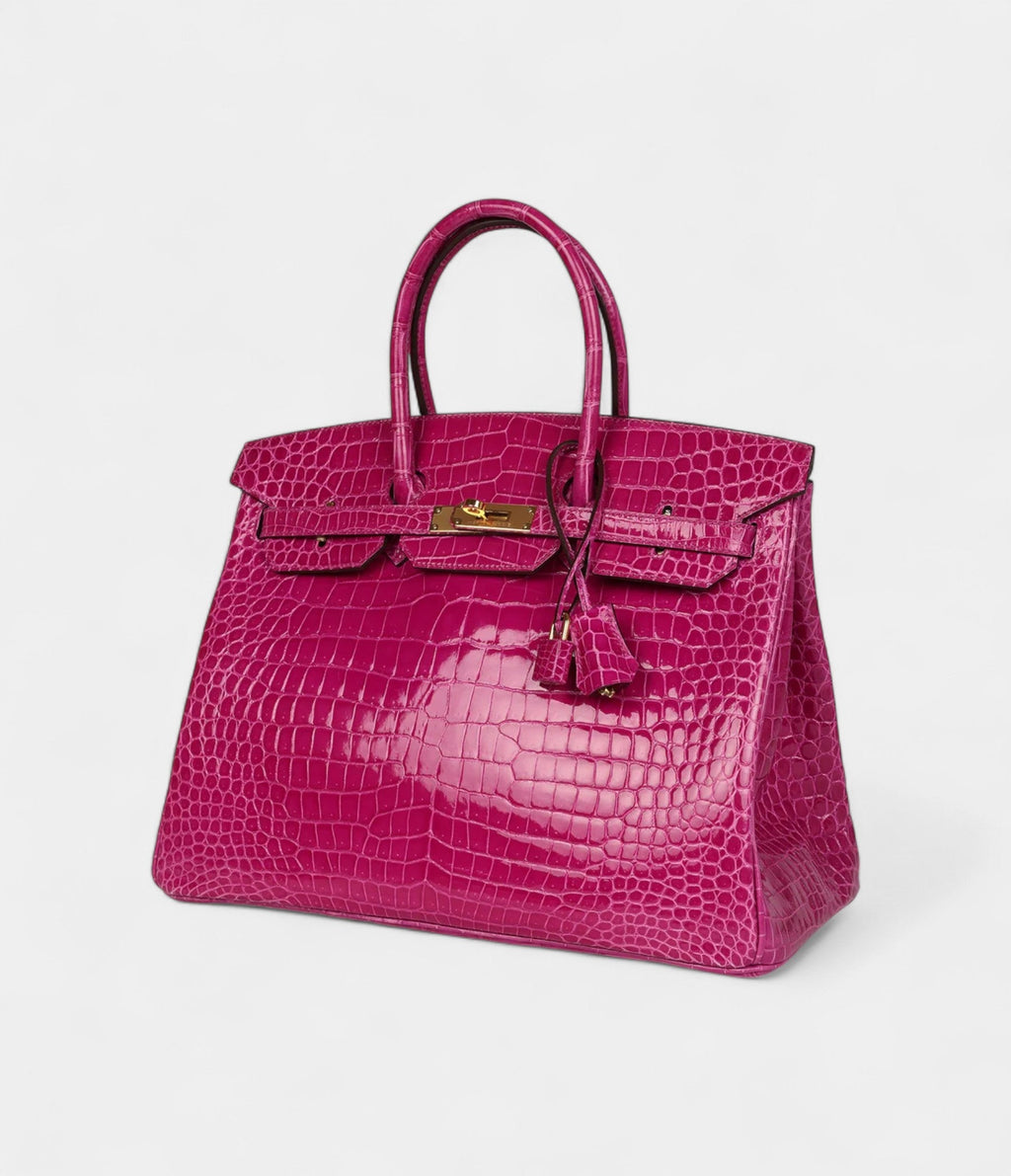 HM BK 35 Rose Scheherazade Shiny Porosus Crocodile Gold Hardware
