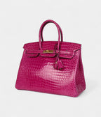 HM BK 35 Rose Scheherazade Shiny Porosus Crocodile Gold Hardware