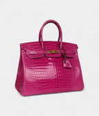HM BK 35 Rose Scheherazade Shiny Porosus Crocodile Gold Hardware