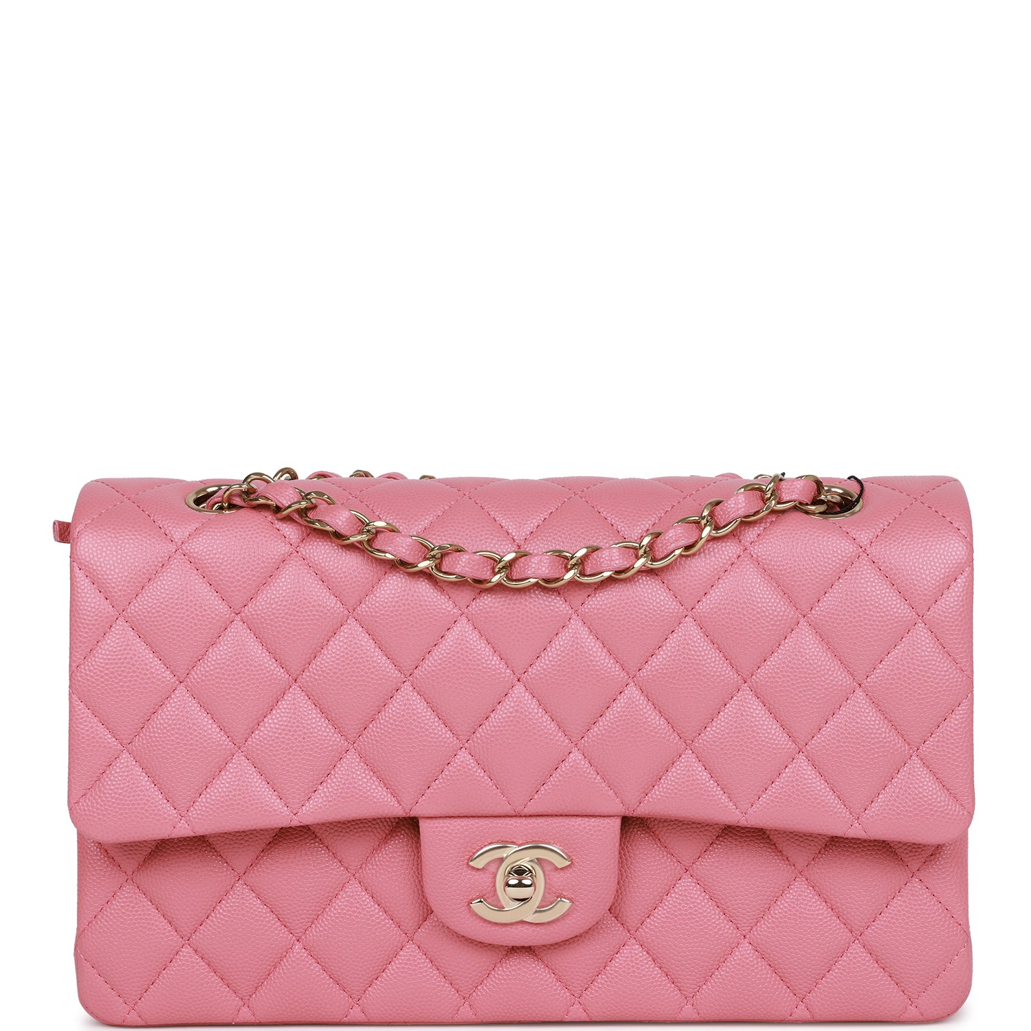 CHNL -  Medium Classic Double Flap Bag Dark Pink Caviar Light Gold Hardware