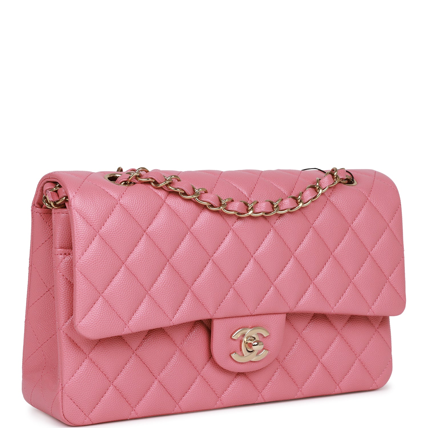 CHNL -  Medium Classic Double Flap Bag Dark Pink Caviar Light Gold Hardware