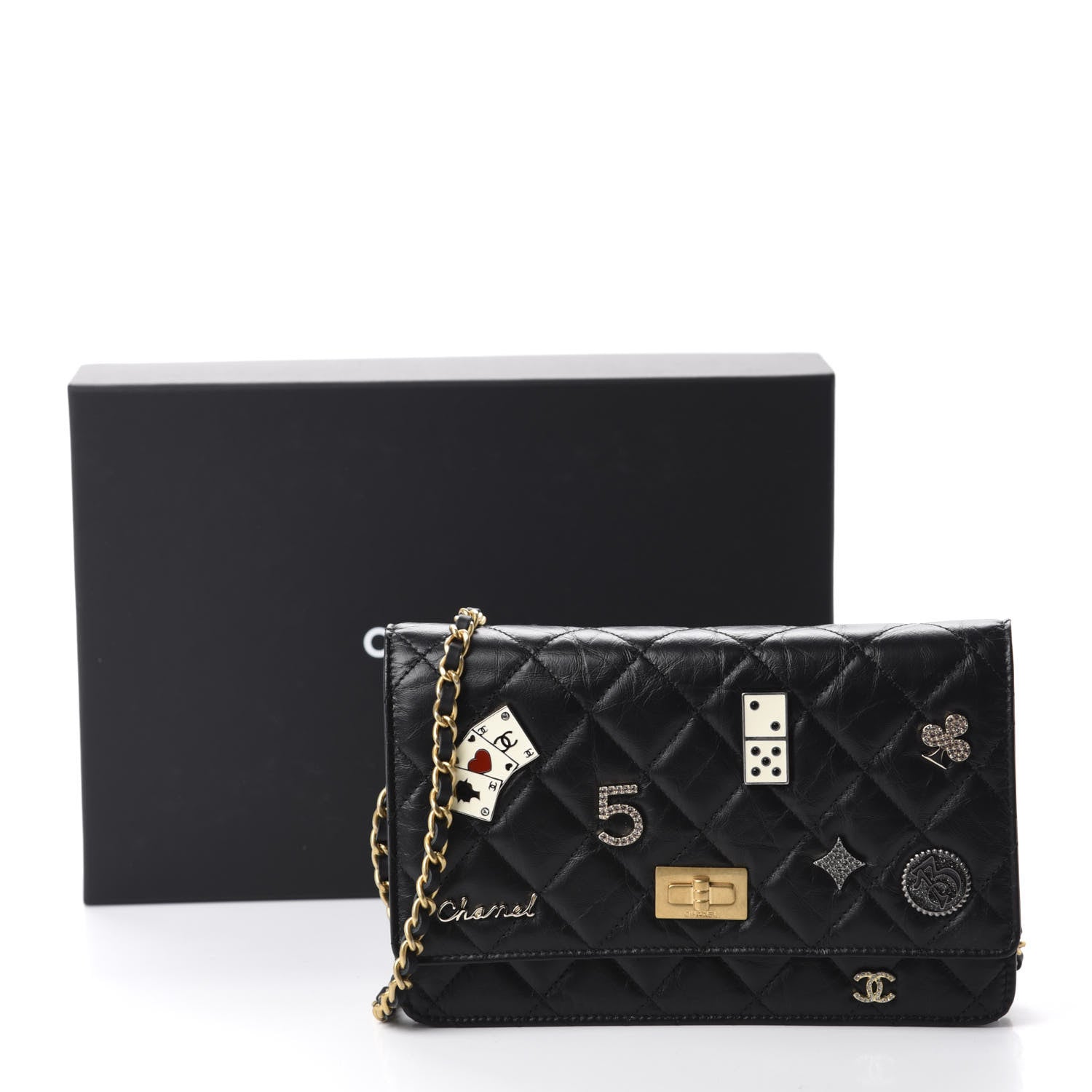 CHL -  QUILTED LAMBSKIN LUCKY CHARMS CASINO 2.55 REISSUE WALLET ON CHAIN