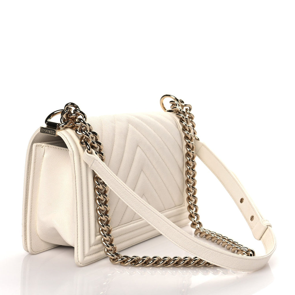 CHL -  CAVIAR CHEVRON QUILTED MEDIUM BOY FLAP BAG