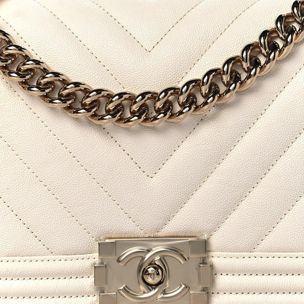 CHL -  CAVIAR CHEVRON QUILTED MEDIUM BOY FLAP BAG