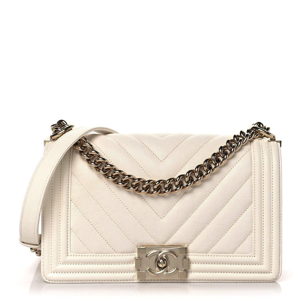 CHL -  CAVIAR CHEVRON QUILTED MEDIUM BOY FLAP BAG