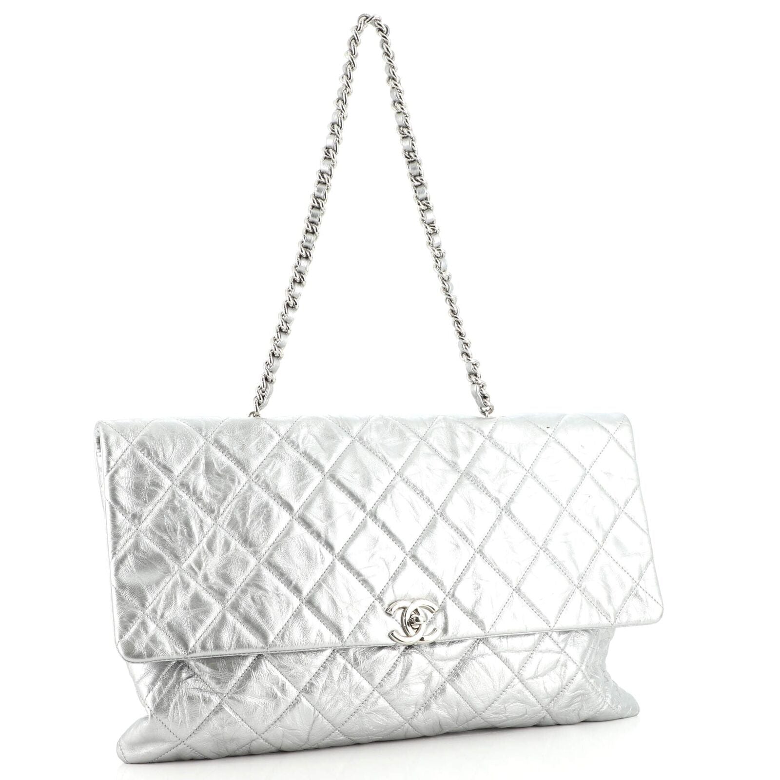 CHL -  CRUMPLED QUILTED CALFSKIN METALLIC CHAIN BAG