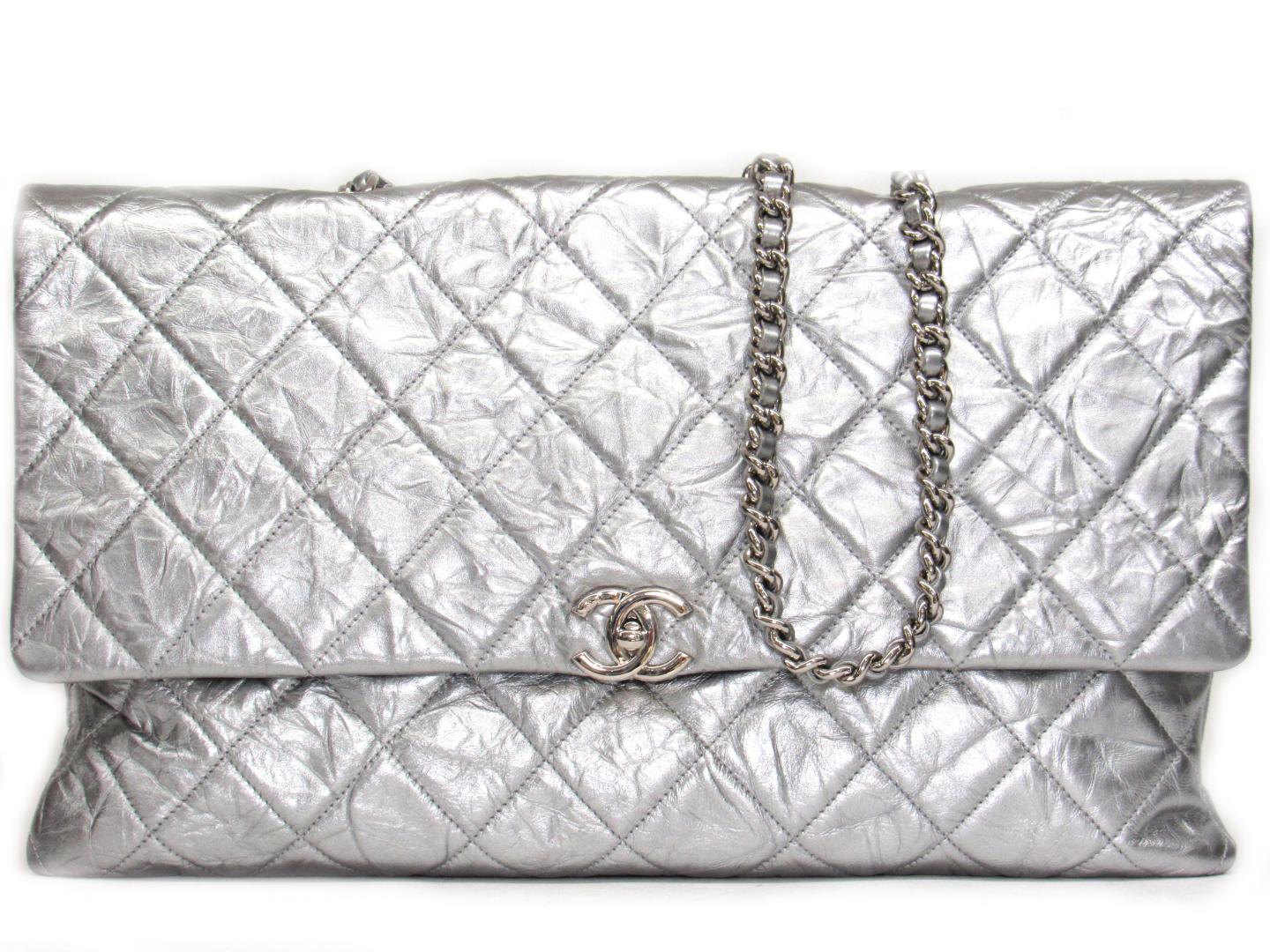 CHL -  CRUMPLED QUILTED CALFSKIN METALLIC CHAIN BAG