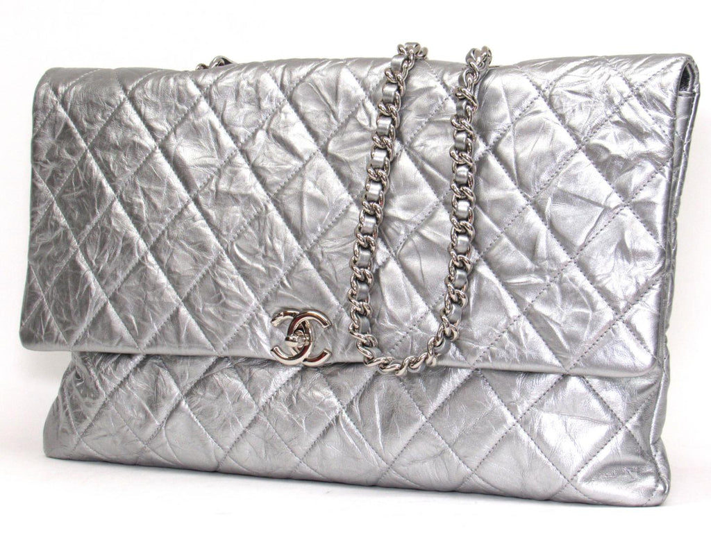 CHL -  CRUMPLED QUILTED CALFSKIN METALLIC CHAIN BAG