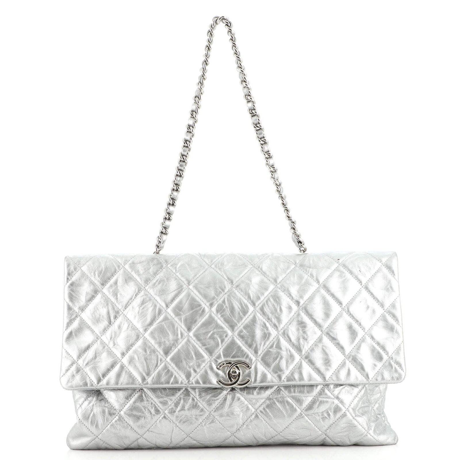 CHL -  CRUMPLED QUILTED CALFSKIN METALLIC CHAIN BAG