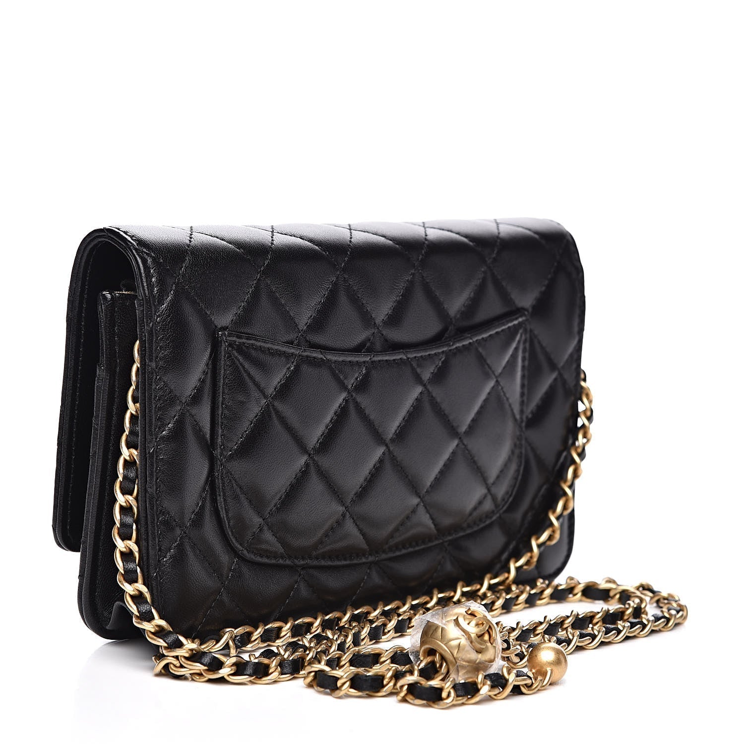 CHL -  QUILTED LAMBSKIN CC PEARL CRUSH WALLET ON CHAIN WOC