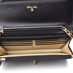 CHL -  QUILTED LAMBSKIN CC PEARL CRUSH WALLET ON CHAIN WOC