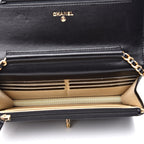 CHL -  QUILTED LAMBSKIN CC PEARL CRUSH WALLET ON CHAIN WOC