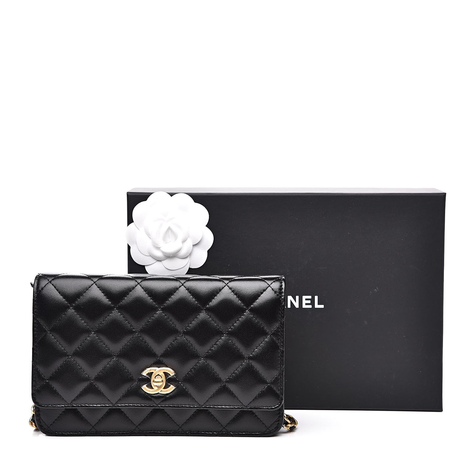 CHL -  QUILTED LAMBSKIN CC PEARL CRUSH WALLET ON CHAIN WOC
