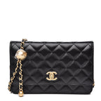 CHL -  QUILTED LAMBSKIN CC PEARL CRUSH WALLET ON CHAIN WOC