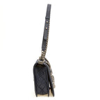 CHL -  NAVY BOUCLE TWEED DECHAINED CHAIN BOY FLAP BAG