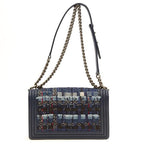 CHL -  NAVY BOUCLE TWEED DECHAINED CHAIN BOY FLAP BAG