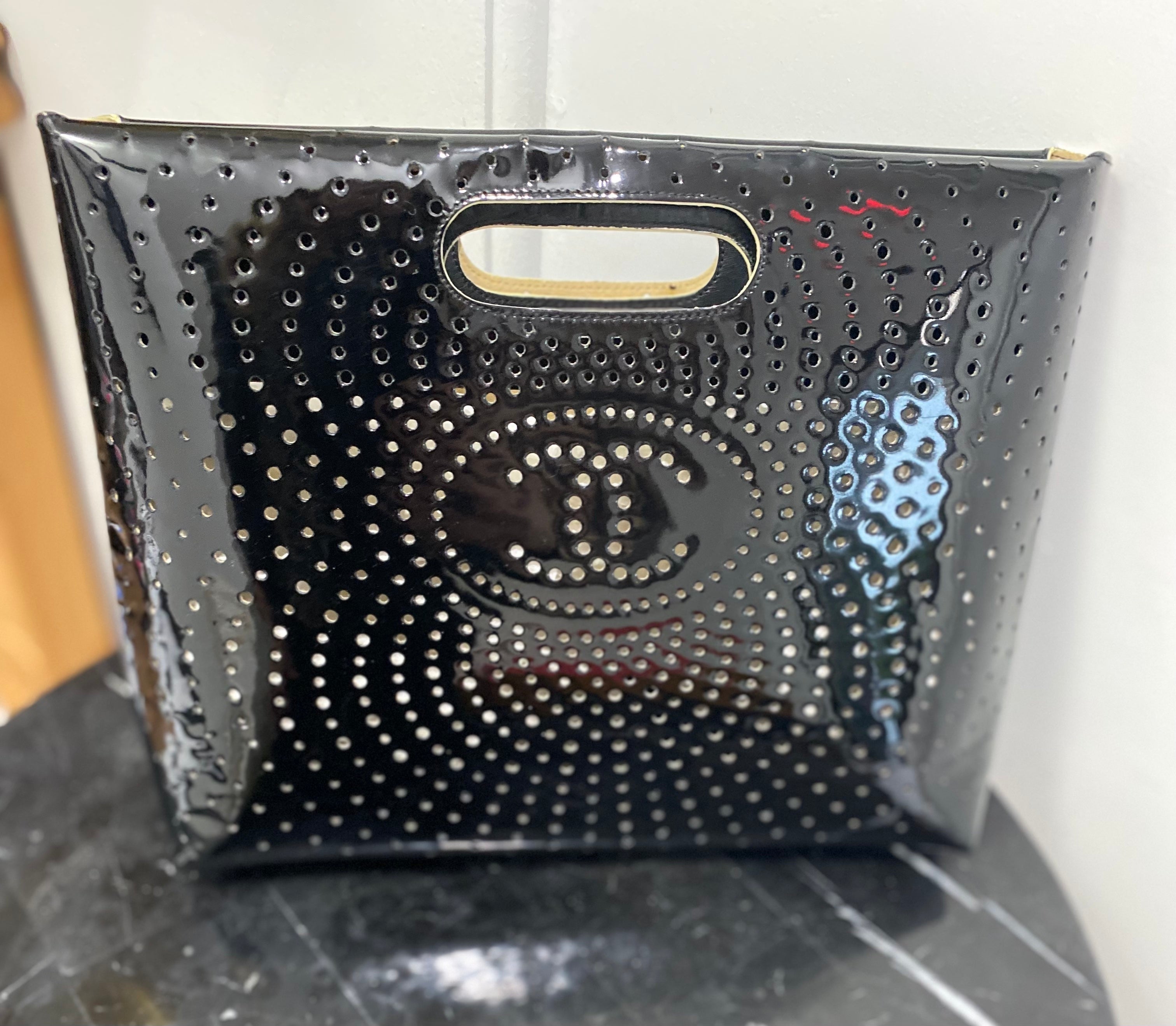 CHL -  CC PERFORATED PATENT CLUTCH BAG