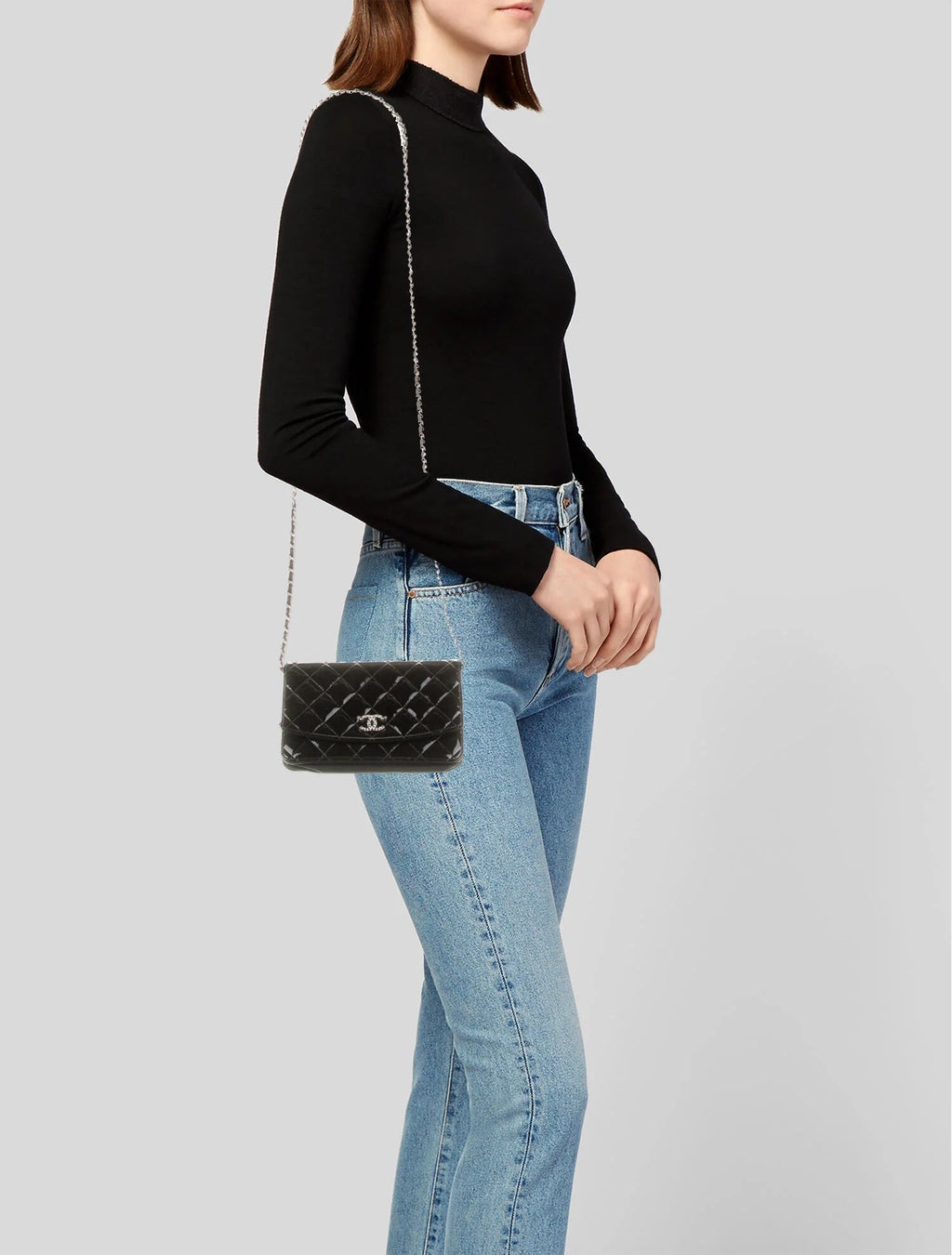 CHL -  BRILLIANT CC QUILTED PATENT WALLET ON CHAIN