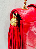 CHL -   RED CHEVRON QUILTED LAMBSKIN CHAIN BAG