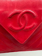 CHL -   RED CHEVRON QUILTED LAMBSKIN CHAIN BAG