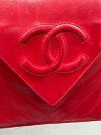 CHL -   RED CHEVRON QUILTED LAMBSKIN CHAIN BAG