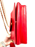 CHL -   RED CHEVRON QUILTED LAMBSKIN CHAIN BAG