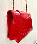 CHL -   RED CHEVRON QUILTED LAMBSKIN CHAIN BAG
