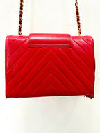 CHL -   RED CHEVRON QUILTED LAMBSKIN CHAIN BAG