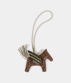 Custom Brown Swarovski Crystal HMBedazzled Pegase Rodeo Bag Charm PM Gold Craie and Etoupe Milo Lambskin