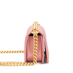 CHL -  QUILTED METALLIC PINK CALFSKIN SMALL BOY FLAP BAG